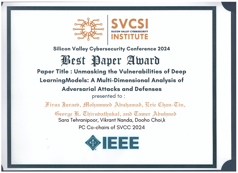 Collaborative research work on adversarial machine learning between SKKU and LUC awarded the best paper award in SVCC’24